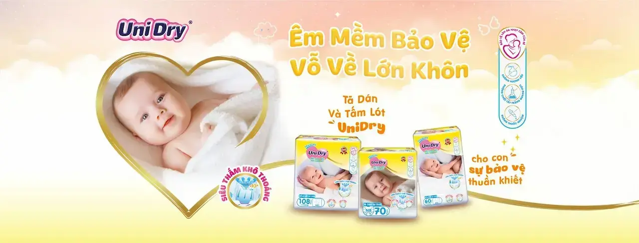 Tã Em Bé Unidry Thấm Hút Vượt Trội, Co Giãn Linh Hoạt Cho Bé Năng Động Cả Ngày. Khăn Ướt Trẻ Em Unifresh Công Thức 5 An Toàn Nhẹ Nhàng Chăm Sóc Da Bé.